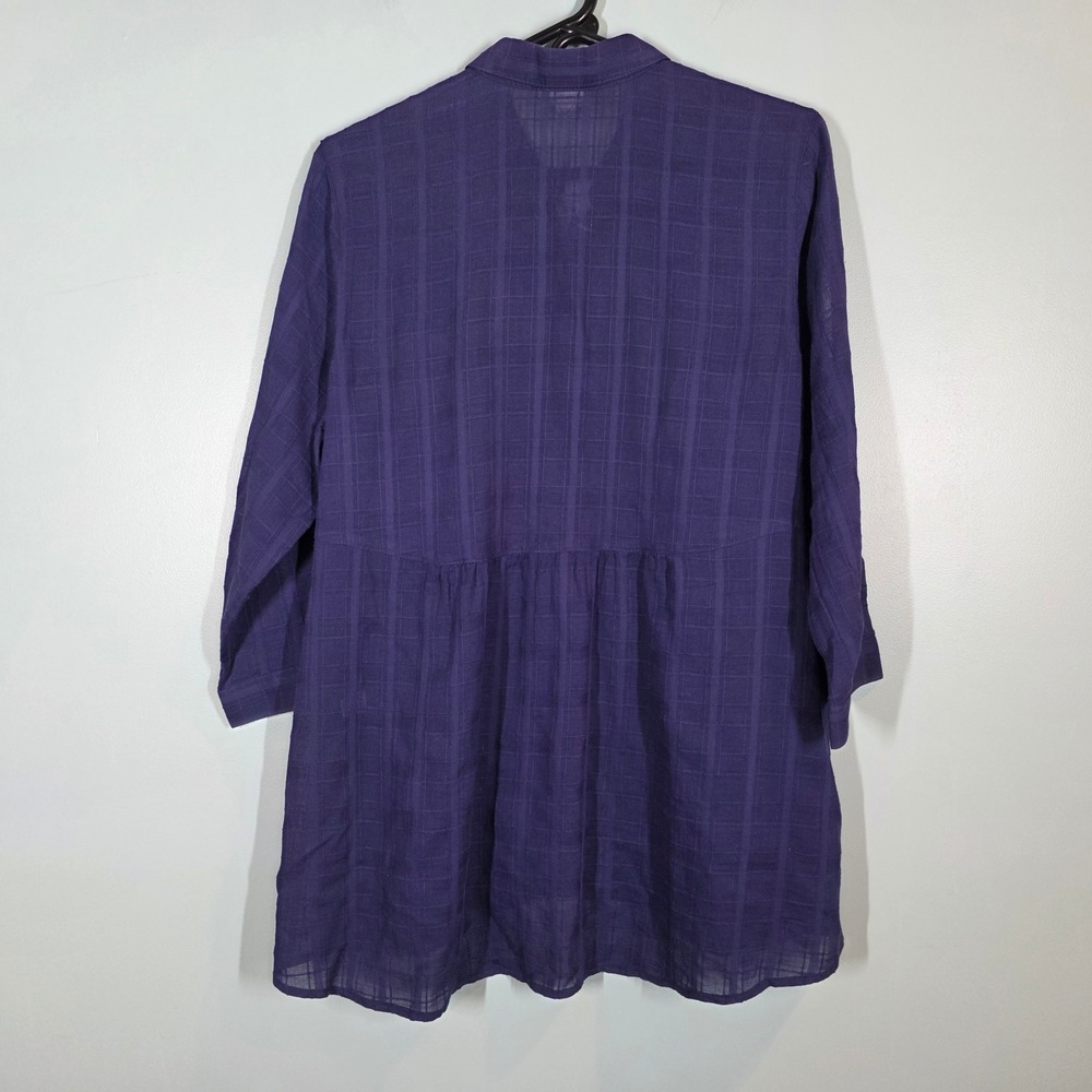 JJill Women Navy Blue Textured Windowpane Cotton Peplum Tunic Shirt Small Summer - Picture 2 of 9